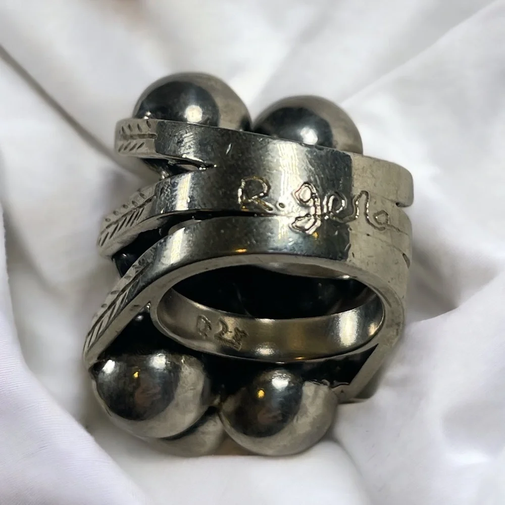 Rachel Gera Vintage 90s Israeli Modernist Boho 925 Sterling Silver Ring, Size 8